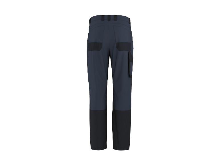 Blaue und schwarze Arbeitshose mit Taschen, Rückansicht