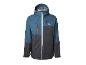 Blaue und graue Herren-Outdoorjacke mit Kapuze und orangefarbenen Akzenten