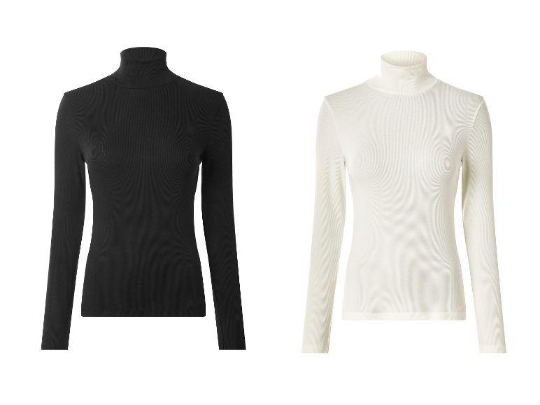 ESMARA® Damen Rollkragenshirts, 2 Stück, in Schwarz und Weiß.