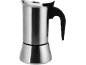 Espressokocher aus Edelstahl mit schwarzem Griff.