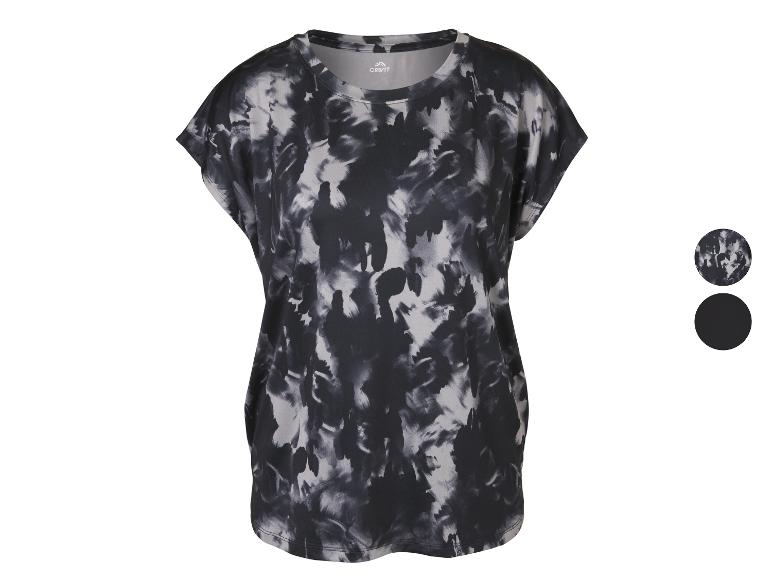 Damen-Sport-T-Shirt mit schwarz-weißem Tie-Dye-Muster, mit einfarbigen Optionen.