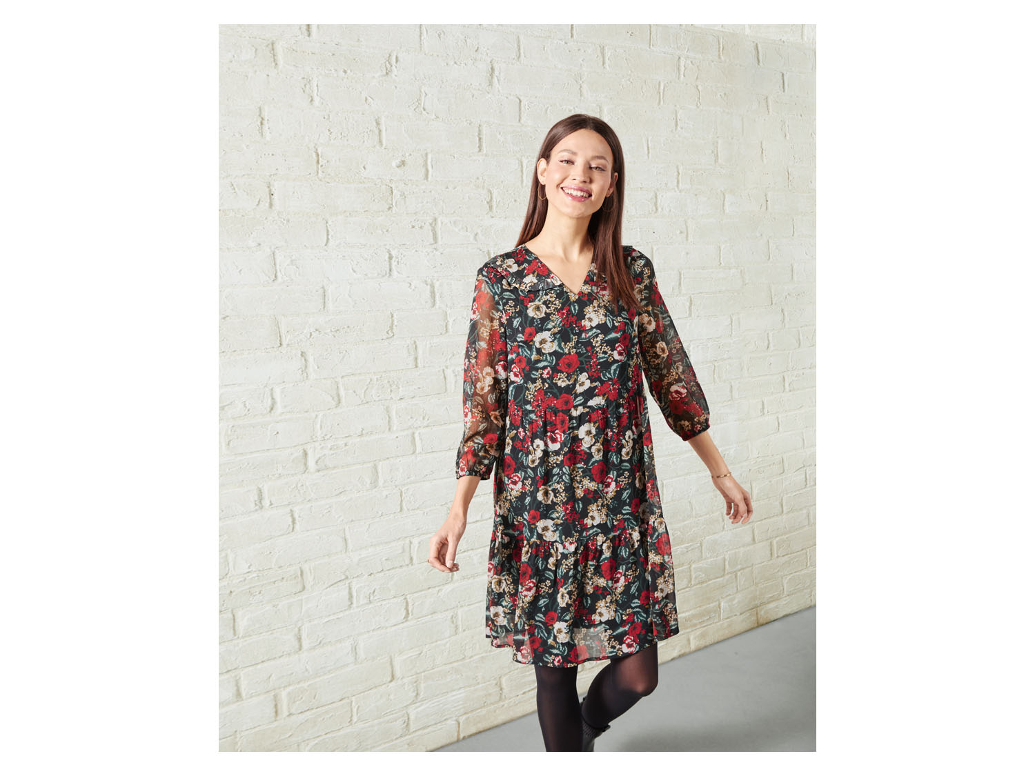 ESMARA® Damen Kleid Chiffon (Schwarz/Rot, 38) – Bild 2 von 4