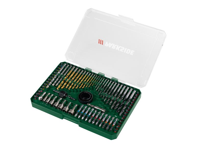 Parkside Bohrer- und Bit-Set in grüner Box.