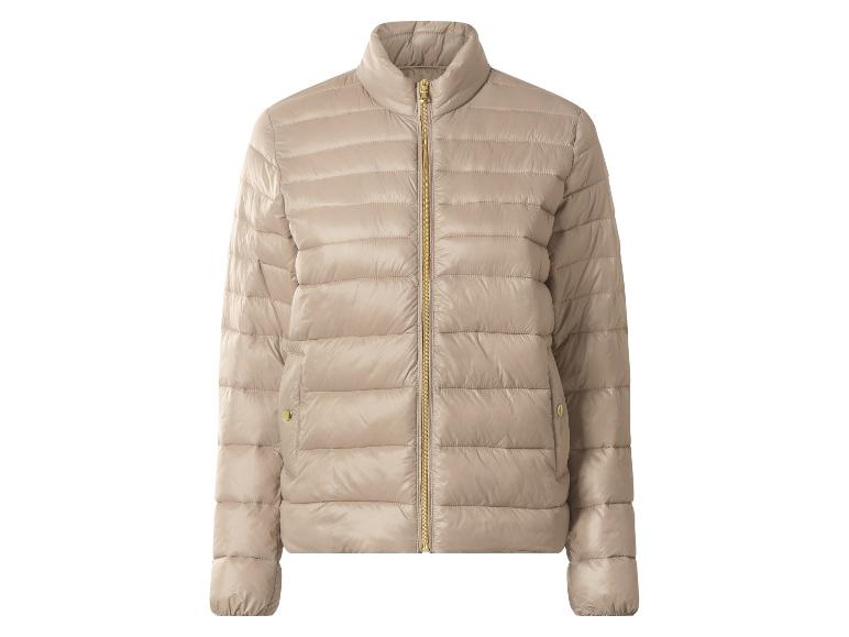 Hellbeige gesteppte Damenjacke mit goldenem Reißverschluss