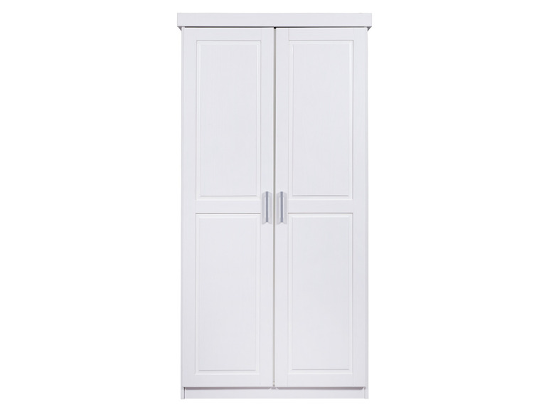 Ein weißer Schrank mit zwei Türen.