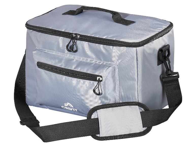 Graue Crivit Kühltasche mit Schultergurt.