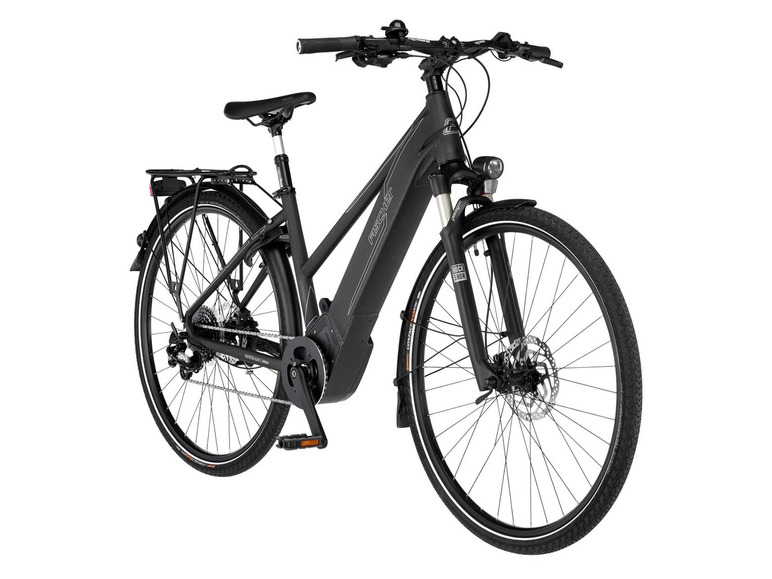 Ein schwarzes Fischer E-Bike mit Gepäckträger.