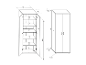 Zeichnung eines Schranks mit zwei Türen und Innenböden.