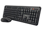 Ein schwarzes Trust Wireless-Keyboard mit Nummernblock und zugehöriger Maus.