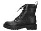 Schwarze Schnürstiefel mit dicker Sohle und Metallösen.