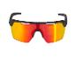 Schwarze Sportsonnenbrille mit orange-roten verspiegelten Gläsern