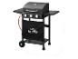 Schwarzer Grill Meister Gasgrill mit 3 Brennern und Rädern, mit Maßen.