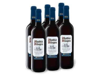 6 x 0,75-l-Flasche Weinpaket Abadía Milagro Rioja Crianza Tempranillo DOC trocken, Rotwein