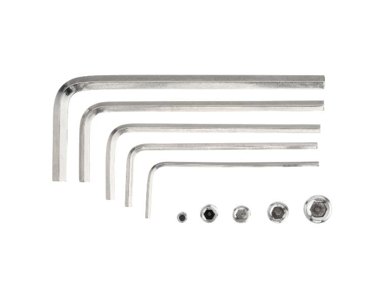 Satz Innensechskantschlüssel und Bits in verschiedenen Größen.