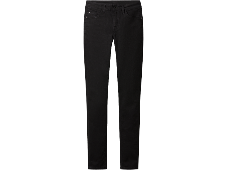 Schwarze Slim-Fit-Jeans mit Vordertaschen und Knopfverschluss.