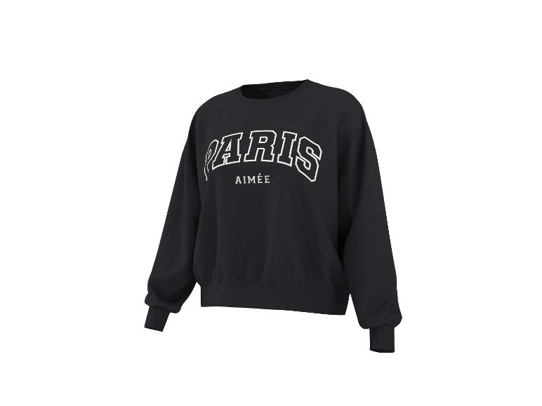 Schwarzes Sweatshirt mit weißem Text „PARIS AIMÉE“.
