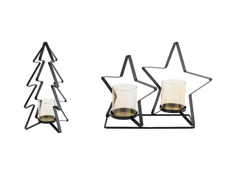 LIVARNO home Festliches Metall-Windlicht in Form von Tannenbaum und Sternen