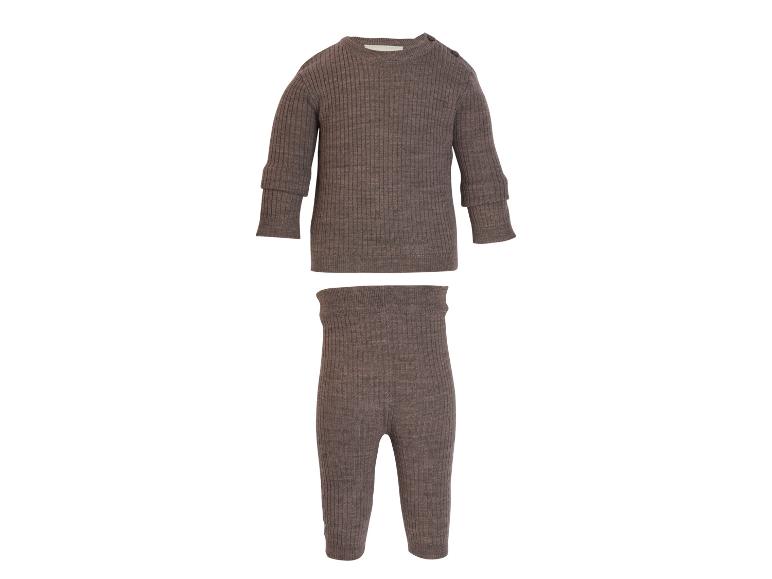 LUPILU® Premium Baby Strick-Set, brauner Rippstrickpullover und Hose.