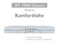 Eine weiße Matratze mit blauem Rand, die BT 1000 Classic mit komfortabler Höhe.