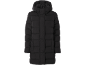 Schwarze Damen-Steppjacke mit Kapuze.