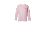 Rosa Langarm-T-Shirt mit einem Croissant und der Aufschrift „Bon jour mon Amie“.