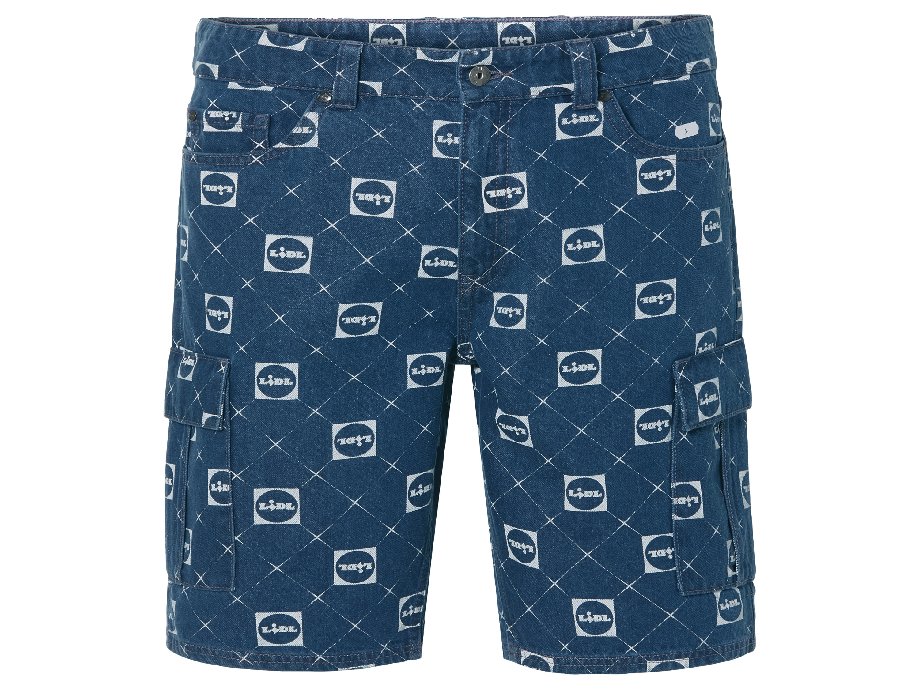 LIVERGY® Herren Jeansshorts Cargo (Gemustert/blau, 38) | 04335754039294