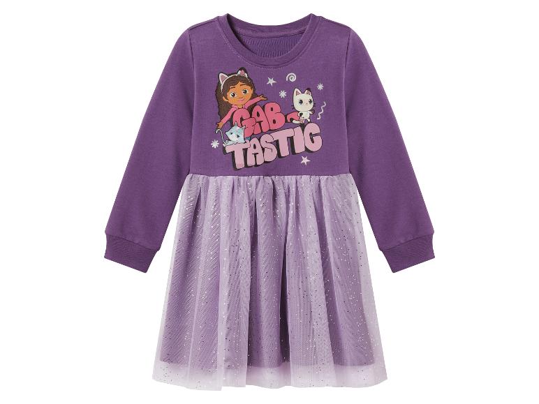 Lila langärmeliges Mädchenkleid mit Gabby's Dollhouse-Aufdruck