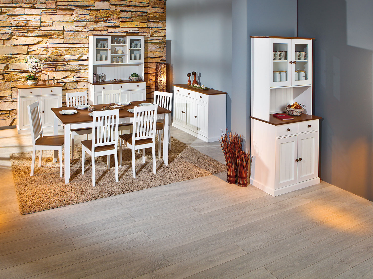 Thumbnail - Inter Link Buffet Westerland  (Mit 2 Schubladen & 2 Drehtüren, weiß, sepia/braun)