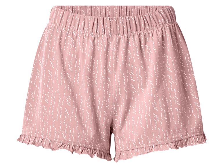 Rosa Pyjamashorts mit weißem Punktmuster und Rüschensaum.