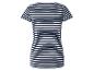 Damen-Ringelshirt mit kurzen Ärmeln in Marineblau und Weiß, Rückansicht.
