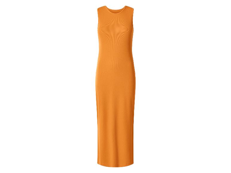 Orangefarbenes ärmelloses Maxikleid für Damen mit gerippter Textur