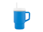 Blauer Infantino Becher mit Strohhalm und Henkel.