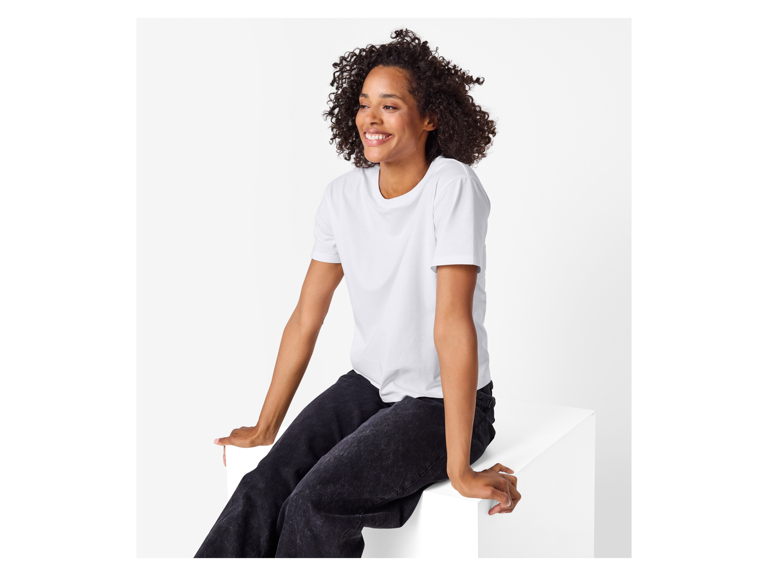 Thumbnail - esmara® Damen T-Shirt Single Jersey, 2 Stück (Schwarz/weiß, M(40/42))