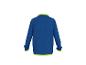 Blaues Langarmshirt mit neongelben Akzenten, Rückansicht.