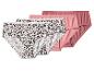 Drei Damen-Slips, einer mit Leopardenmuster und zwei einfarbig rosa.