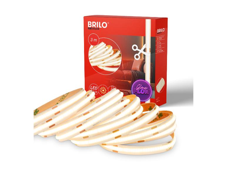 Eine Schachtel mit 3m Brilo LED-Streifen, mit warmweißen LED-Streifen davor.