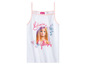 Weißes Tanktop mit Barbie-Druck und dem Text 'Believe in yourself'.
