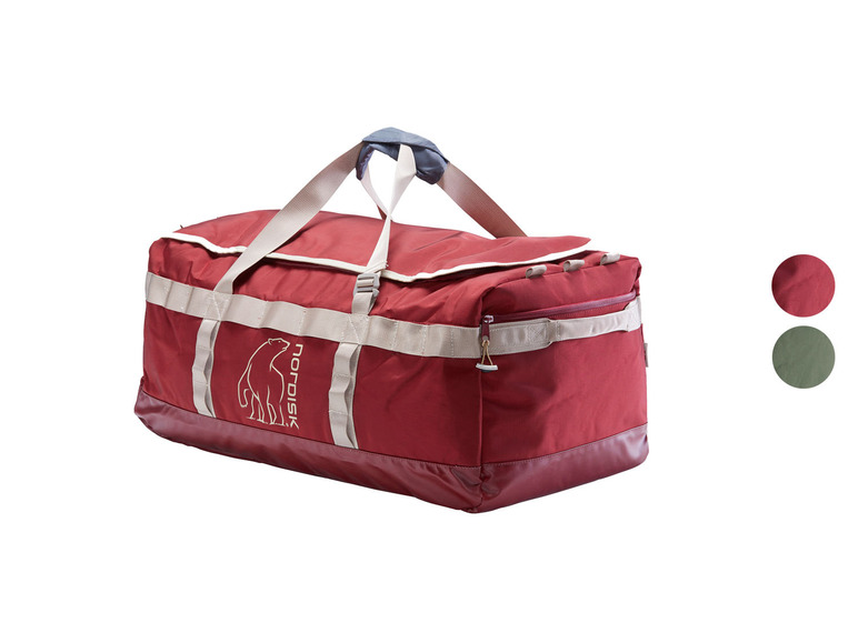 Rote Reisetasche von Nordisk mit weißen Akzenten.