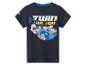 Dunkelblaues Hot Wheels Kinder-T-Shirt mit blauem Auto-Print und „TWIN DUCTION“-Schriftzug.