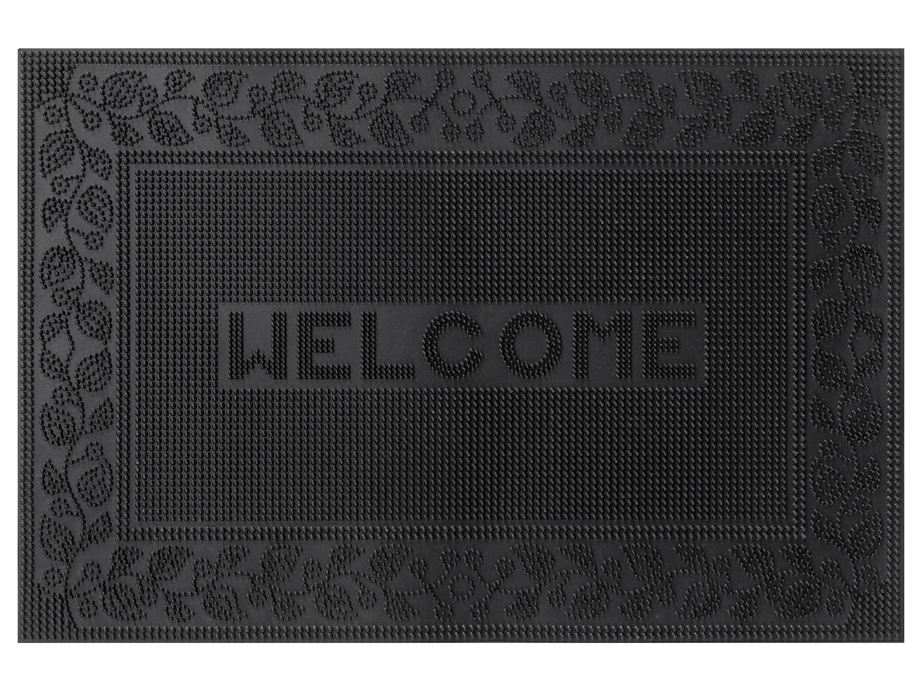 LIVARNO home Outdoor Schmutzfangmatte 40x60cm (Welcome)““ | robustes Naturmaterial Ausschütteln oder mit Gartenschlauch abspritzen und trocknen lassen Produkt kann nach Naturkautschuk riechen, was normal ist. Nicht in geschlossenen Räumen verwenden Produktmerkmale tabletd Style: Diamant, Welcome, ZickZack Geeignet für Bodenheizung: nein Material: Gummi Maße: ca. B 40 x L 60 cm Lieferumfang: 1x Schmutzfangmatte““