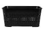 Schwarzer rechteckiger Flechtkorb mit glatter Innenseite.