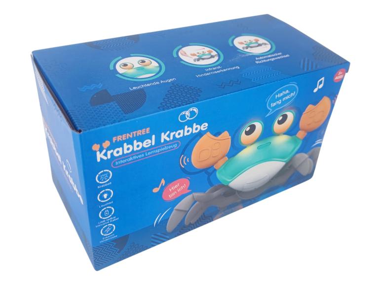Frentree Krabbel Krabbe interaktives Lernspielzeug in der blauen Verpackung.