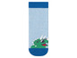 Blaue Socken mit einem Dinosaurier-Motiv.