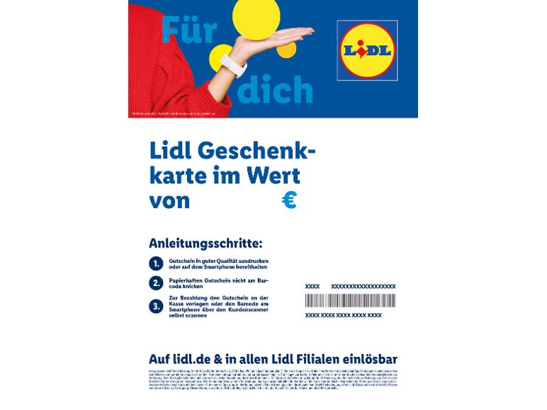 Lidl Geschenkkarte mit Gebrauchsanweisung und rechtlichen Informationen.