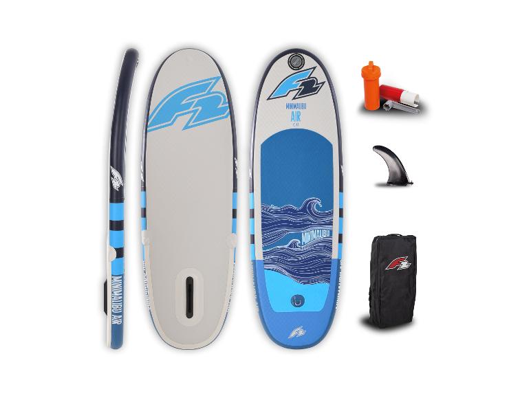 F2 Minimalibu Air 6.0 aufblasbares SUP-Board mit Zubehör.