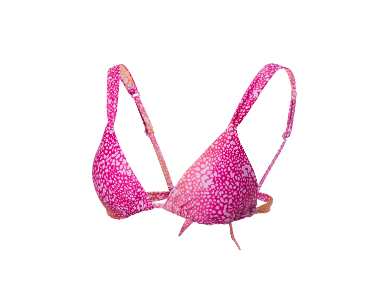 Rosafarbener Dreieck-Bikini-Oberteil mit Punkten, sommerlicher Stil.