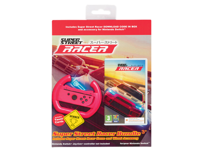 Super Street Racer Spiel für Nintendo Switch mit Lenkrad.