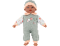 Babypuppe im grünen Schlafanzug mit passender Mütze.