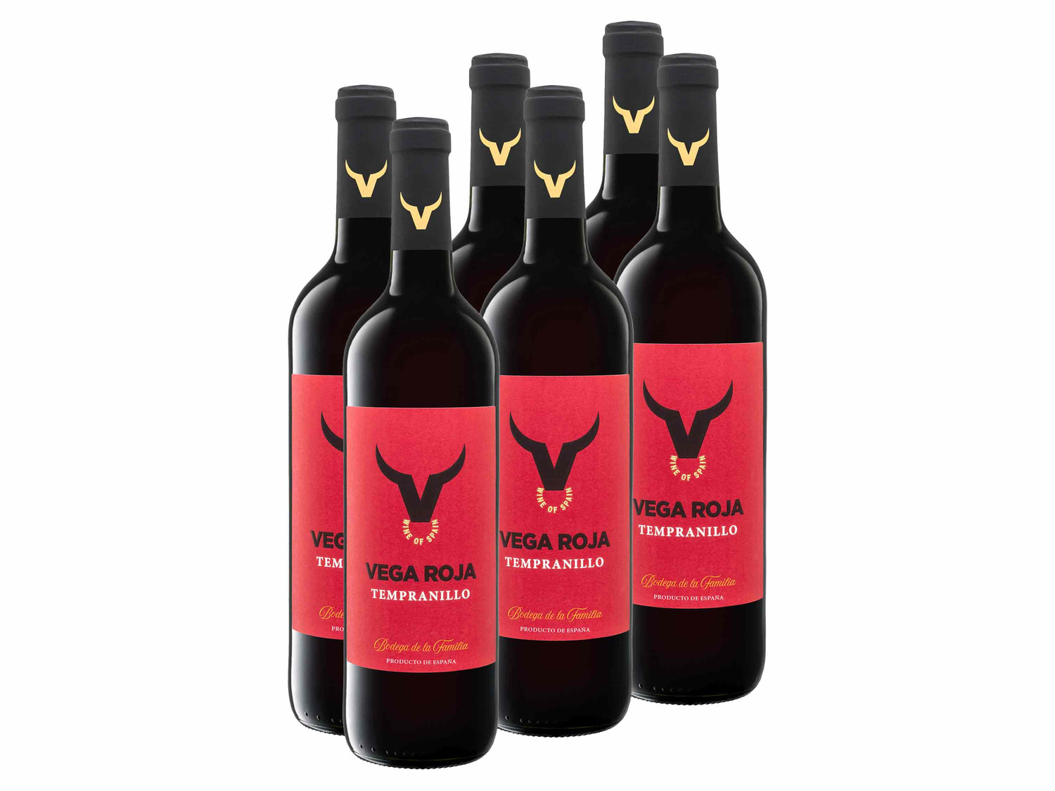 Vega Roja DO 6 Weinpaket x Rotwein 0,75-l-Flasche Tempranillo Valdepeñas trocken,