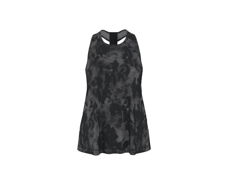 Damen Sport-Tanktop mit grauem und schwarzem Camouflage-Muster.